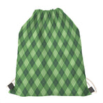 Forest Green Argyle Pattern Print Drawstring Bag