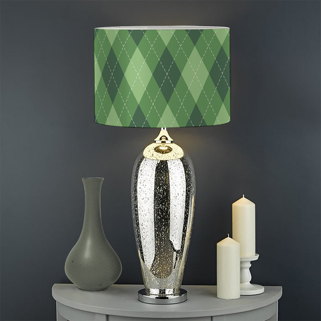 Forest Green Argyle Pattern Print Drum Lamp Shade