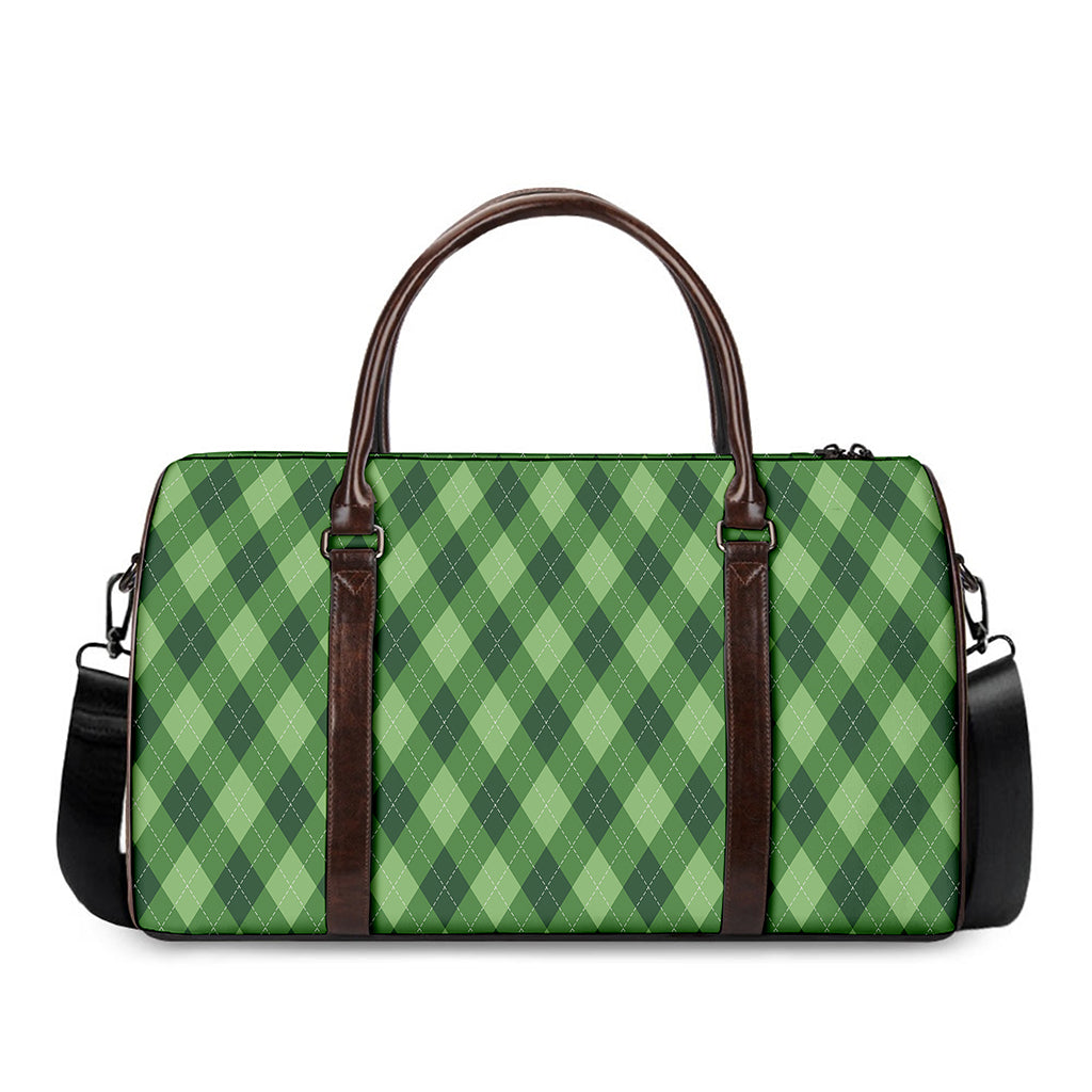 Forest Green Argyle Pattern Print Duffle Bag