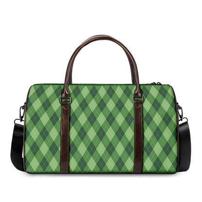 Forest Green Argyle Pattern Print Duffle Bag