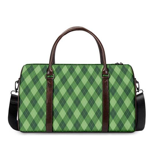 Forest Green Argyle Pattern Print Duffle Bag