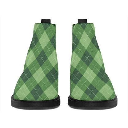 Forest Green Argyle Pattern Print Flat Ankle Boots