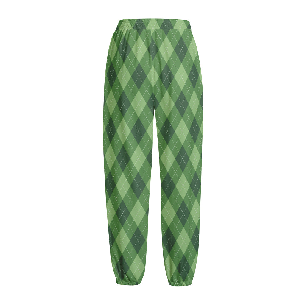Forest Green Argyle Pattern Print Fleece Lined Knit Pants