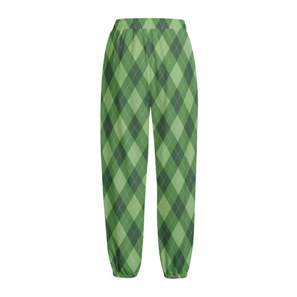 Forest Green Argyle Pattern Print Fleece Lined Knit Pants
