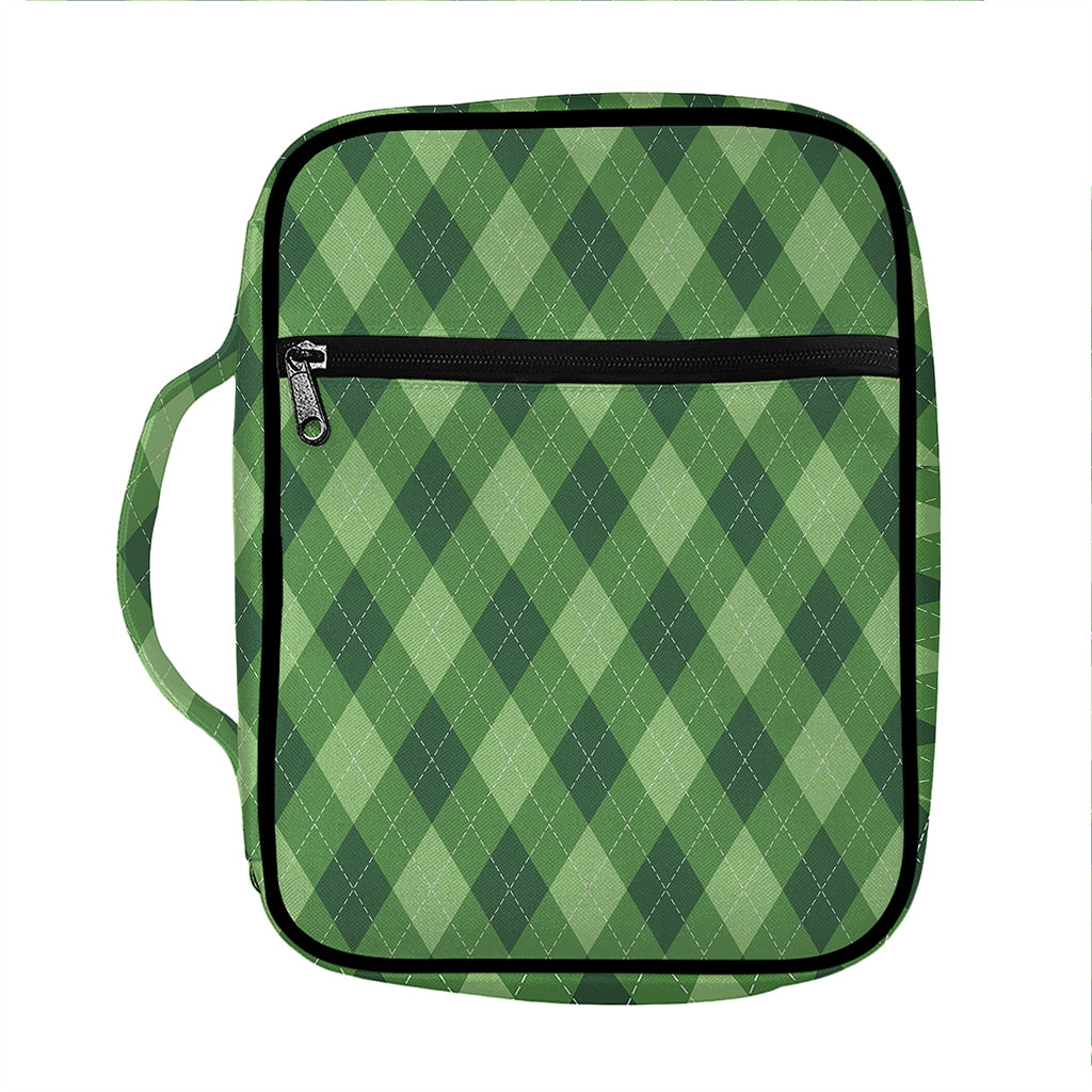 Forest Green Argyle Pattern Print Front Pocket Bible Bag