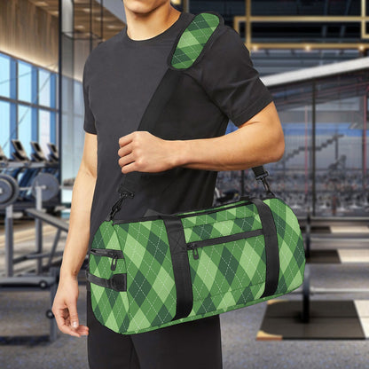 Forest Green Argyle Pattern Print Gym Bag