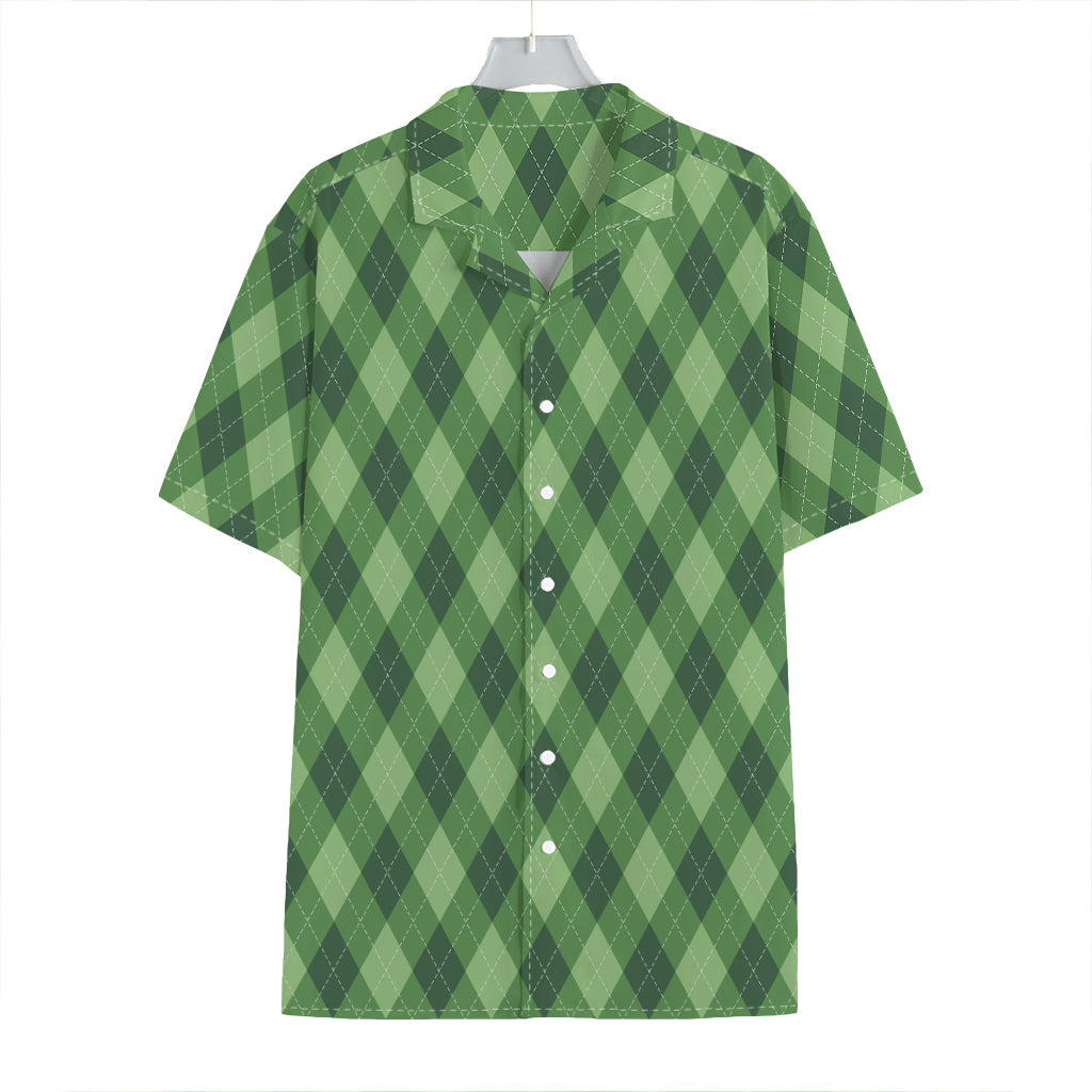 Forest Green Argyle Pattern Print Hawaiian Shirt