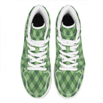 Forest Green Argyle Pattern Print High Top Leather Sneakers
