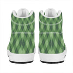 Forest Green Argyle Pattern Print High Top Leather Sneakers