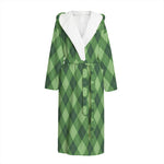 Forest Green Argyle Pattern Print Hooded Bathrobe