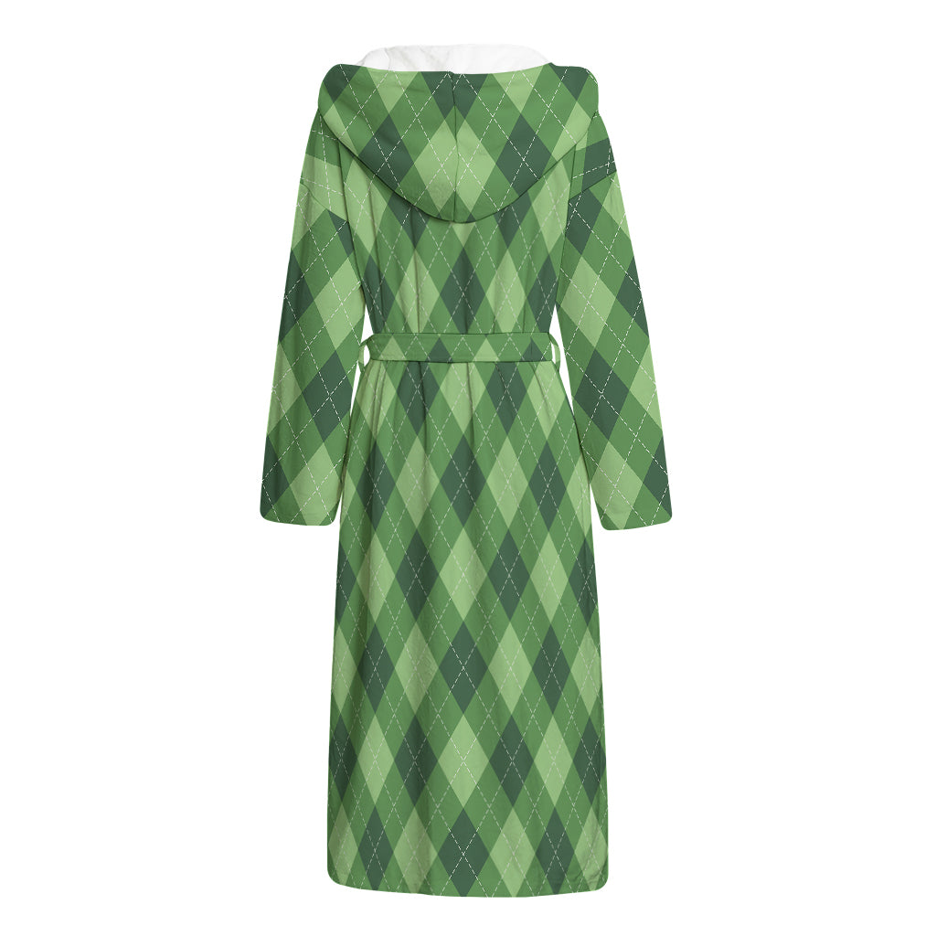 Forest Green Argyle Pattern Print Hooded Bathrobe