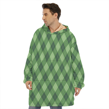 Forest Green Argyle Pattern Print Hoodie Blanket