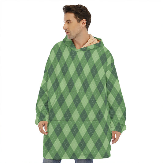 Forest Green Argyle Pattern Print Hoodie Blanket
