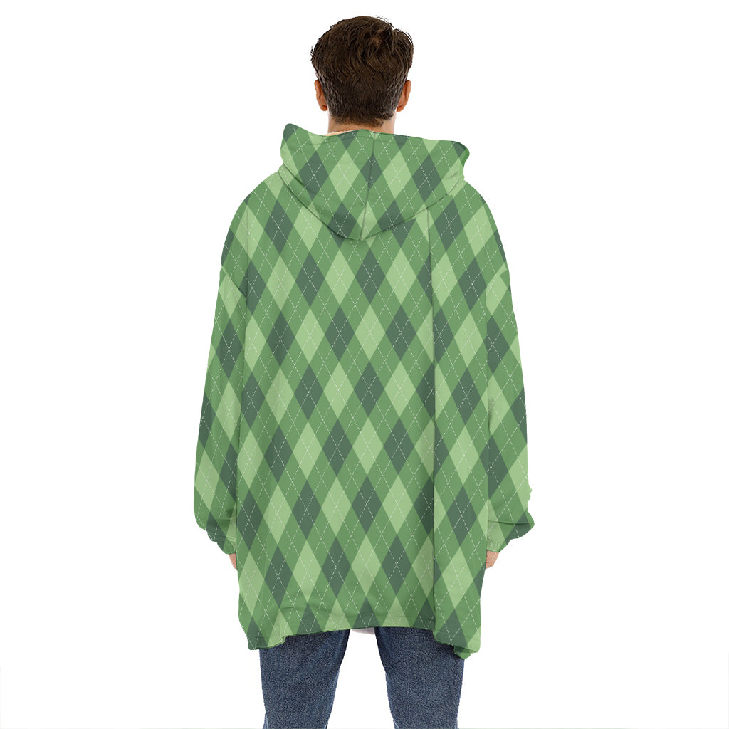 Forest Green Argyle Pattern Print Hoodie Blanket