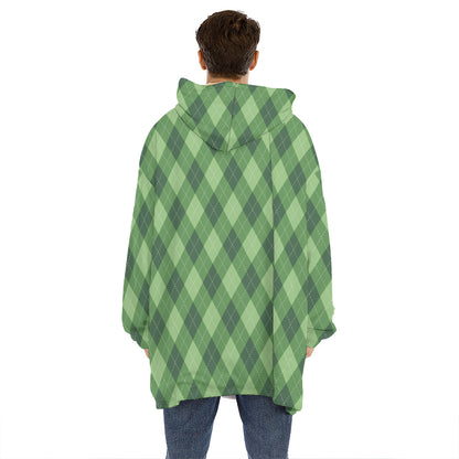 Forest Green Argyle Pattern Print Hoodie Blanket