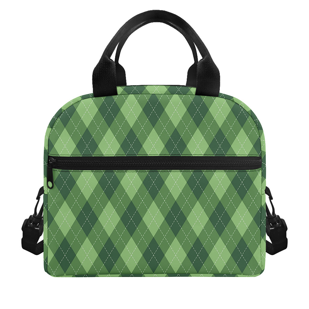 Forest Green Argyle Pattern Print Insulated Lunch Bag