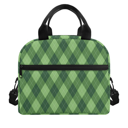 Forest Green Argyle Pattern Print Insulated Lunch Bag