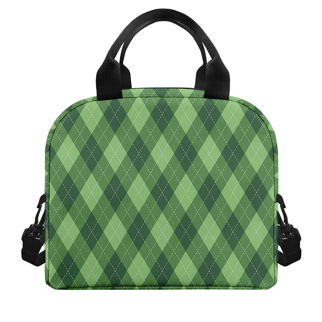 Forest Green Argyle Pattern Print Insulated Lunch Bag