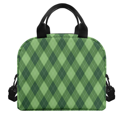 Forest Green Argyle Pattern Print Insulated Lunch Bag