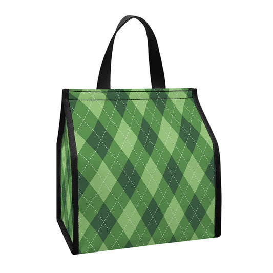 Forest Green Argyle Pattern Print Insulated Lunch Tote