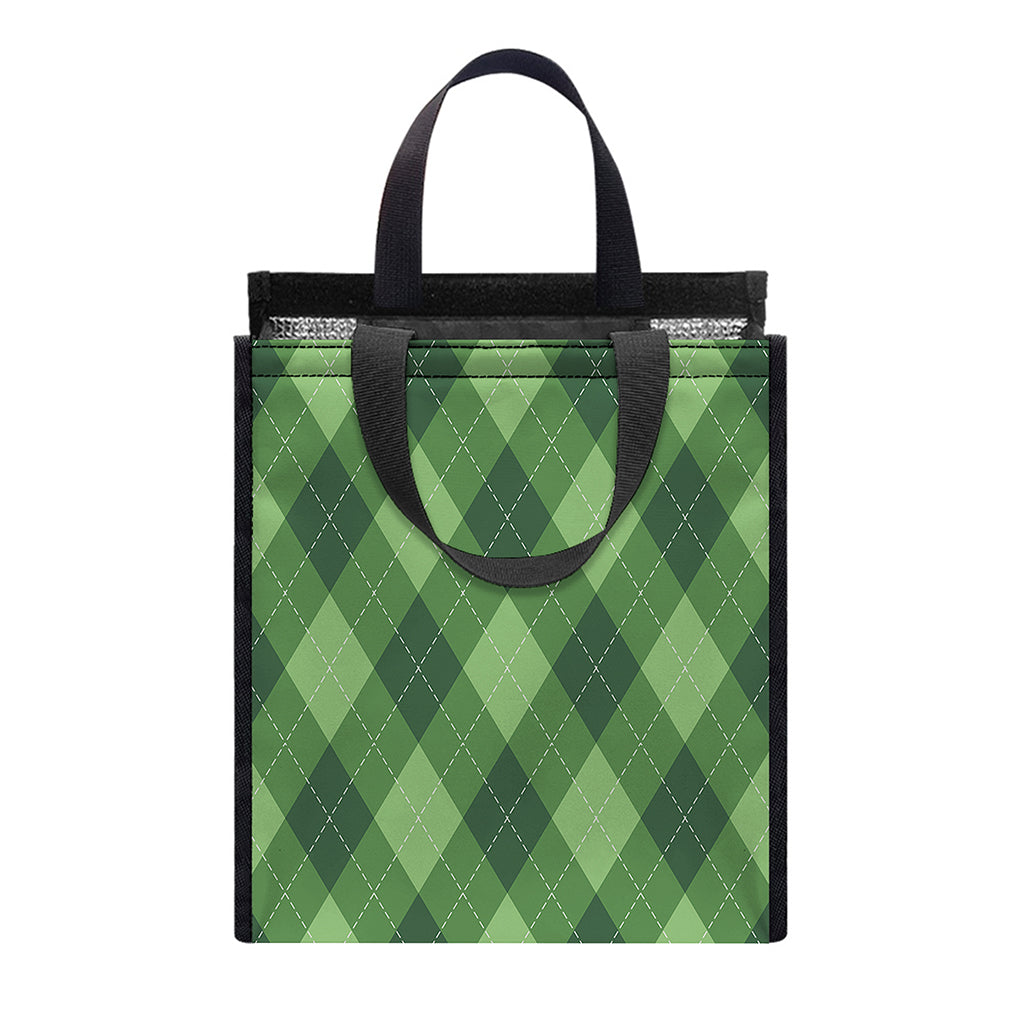 Forest Green Argyle Pattern Print Insulated Lunch Tote