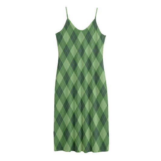 Forest Green Argyle Pattern Print Jersey Midi Cami Dress