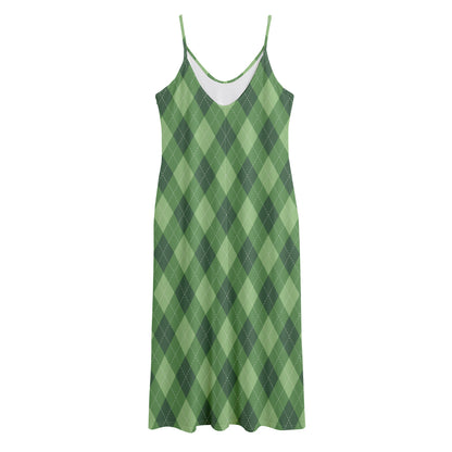Forest Green Argyle Pattern Print Jersey Midi Cami Dress
