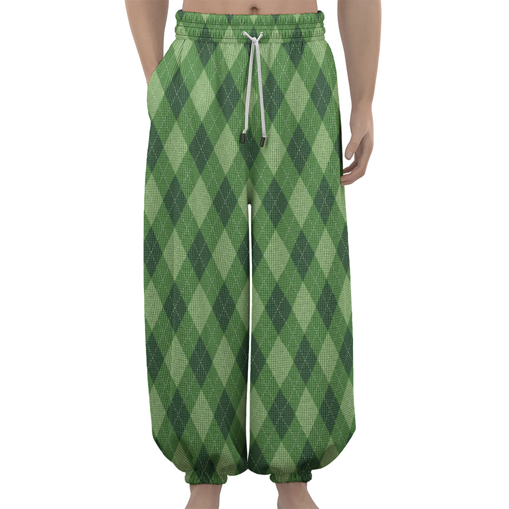 Forest Green Argyle Pattern Print Lantern Pants