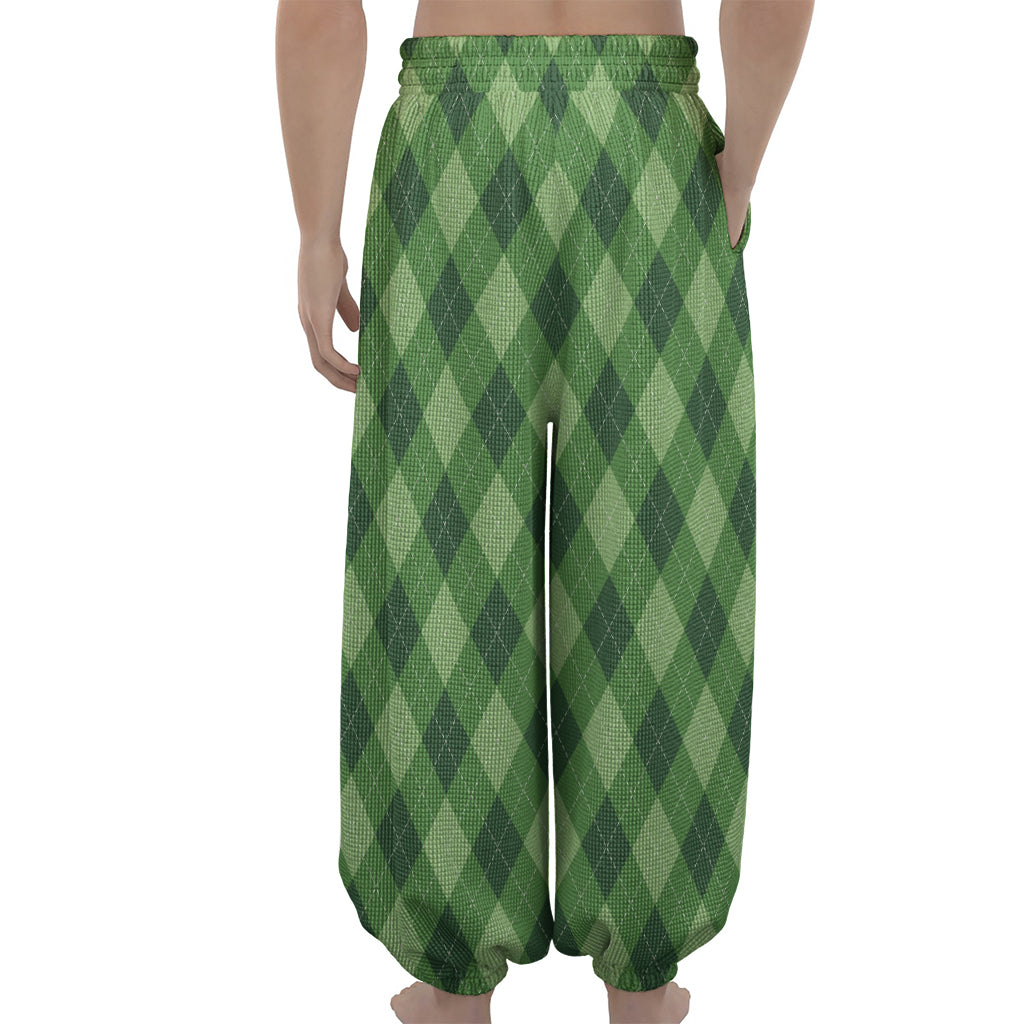 Forest Green Argyle Pattern Print Lantern Pants