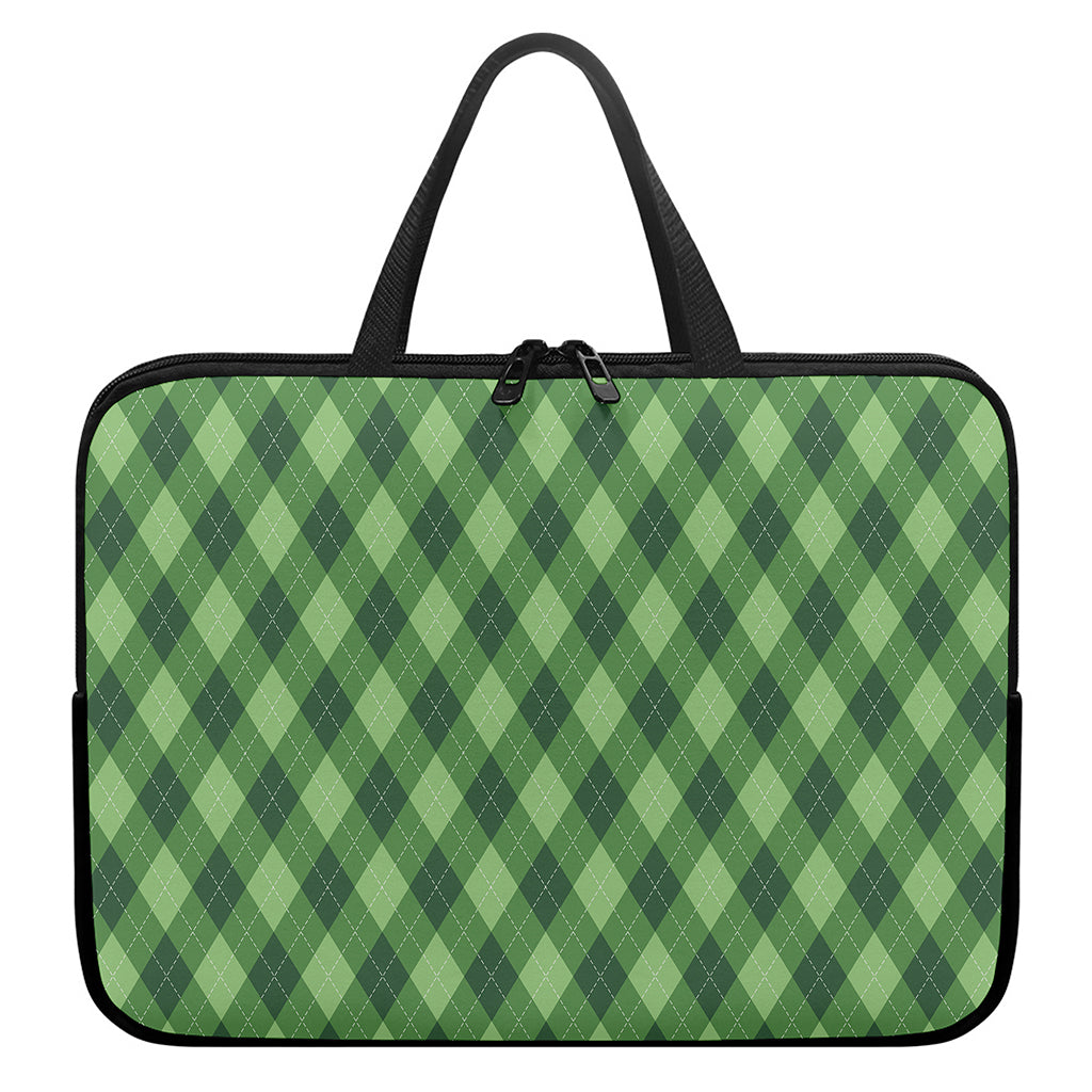 Forest Green Argyle Pattern Print Laptop Sleeve With Handle