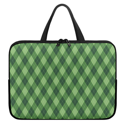 Forest Green Argyle Pattern Print Laptop Sleeve With Handle