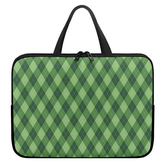 Forest Green Argyle Pattern Print Laptop Sleeve With Handle