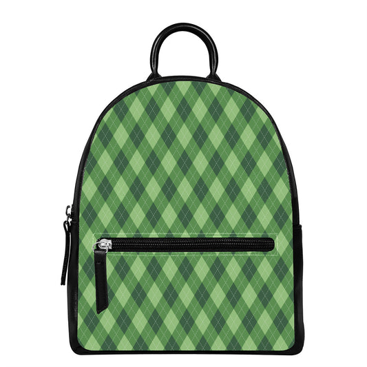 Forest Green Argyle Pattern Print Leather Backpack
