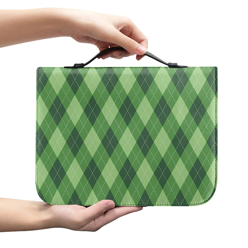 Forest Green Argyle Pattern Print Leather Bible Cover