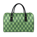Forest Green Argyle Pattern Print Leather Duffle Bag