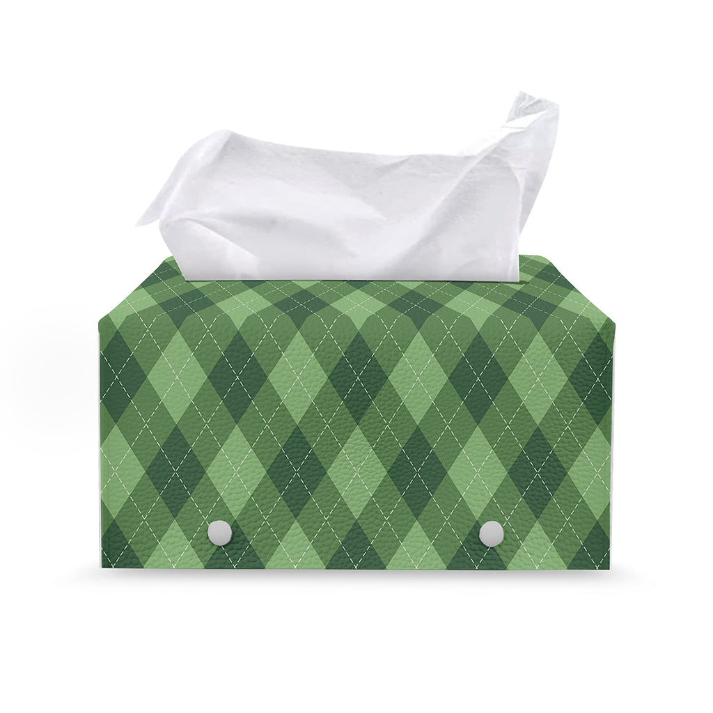 Forest Green Argyle Pattern Print Leather Tissue Box Cover