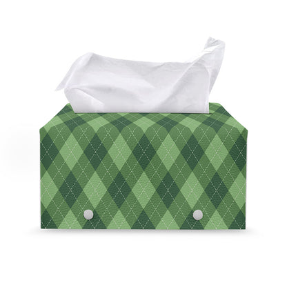 Forest Green Argyle Pattern Print Leather Tissue Box Cover