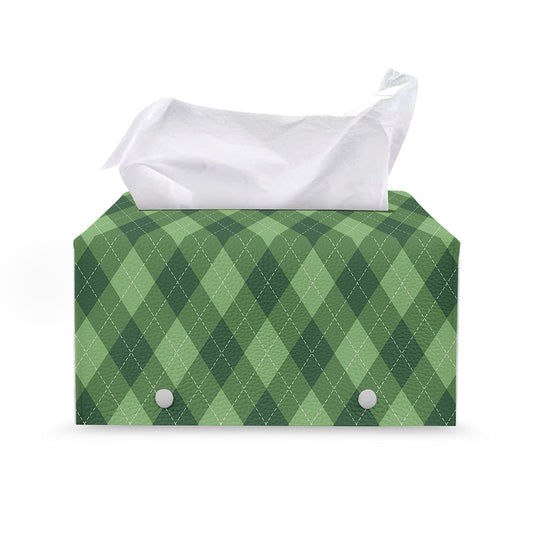 Forest Green Argyle Pattern Print Leather Tissue Box Cover
