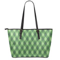 Forest Green Argyle Pattern Print Leather Tote Bag With Zipper