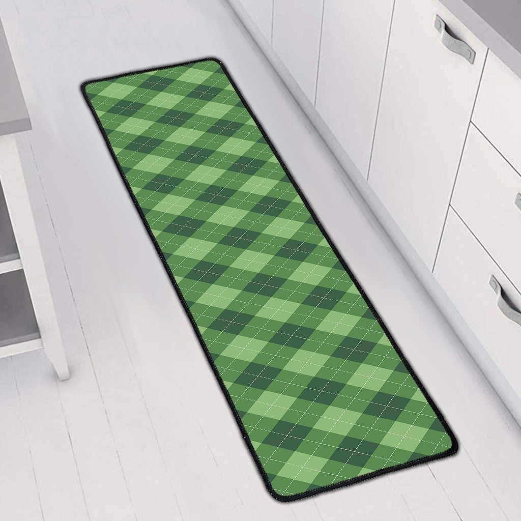 Forest Green Argyle Pattern Print Long Kitchen Mat
