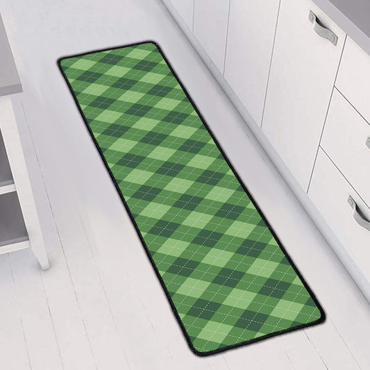 Forest Green Argyle Pattern Print Long Kitchen Mat