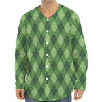 Forest Green Argyle Pattern Print Long Sleeve Baseball Jersey