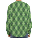 Forest Green Argyle Pattern Print Long Sleeve Baseball Jersey