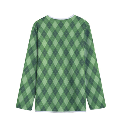 Forest Green Argyle Pattern Print Long Sleeve Short Coat