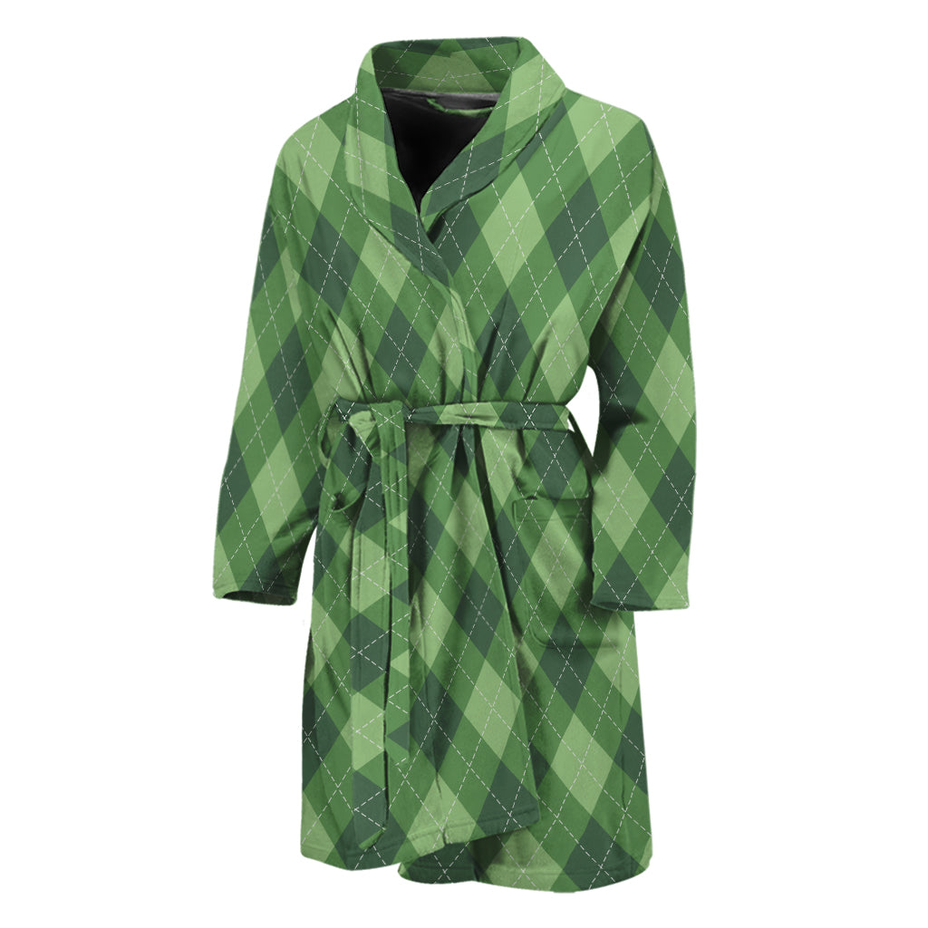 Forest Green Argyle Pattern Print Men's Bathrobe