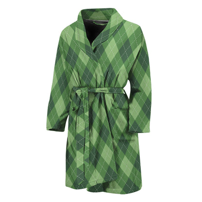 Forest Green Argyle Pattern Print Men's Bathrobe