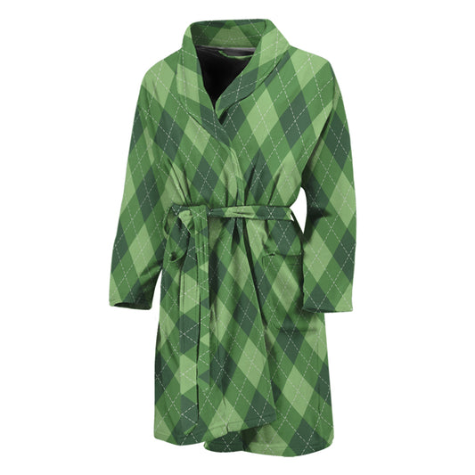 Forest Green Argyle Pattern Print Men's Bathrobe