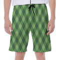 Forest Green Argyle Pattern Print Men's Beach Shorts