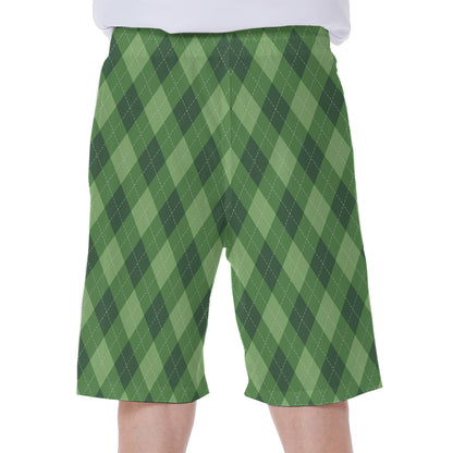 Forest Green Argyle Pattern Print Men's Beach Shorts