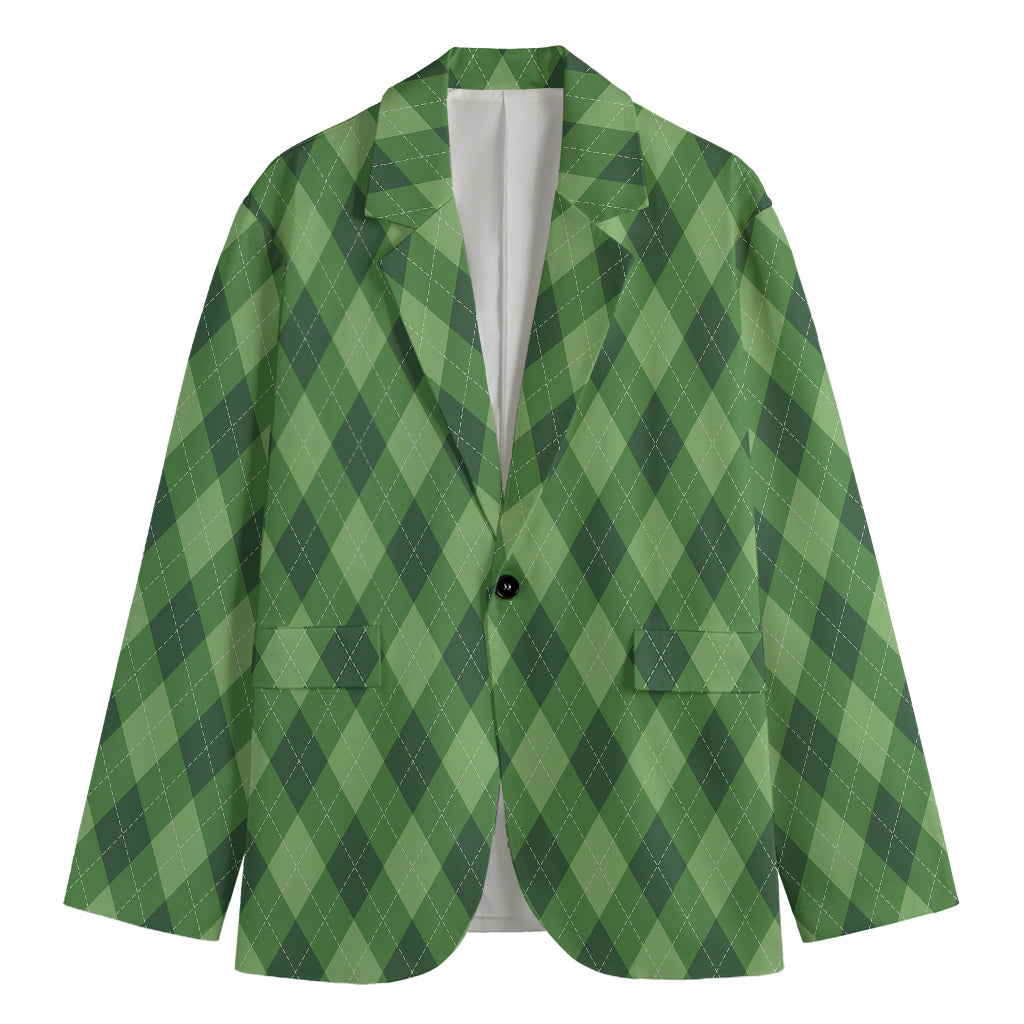Forest Green Argyle Pattern Print Men's Blazer